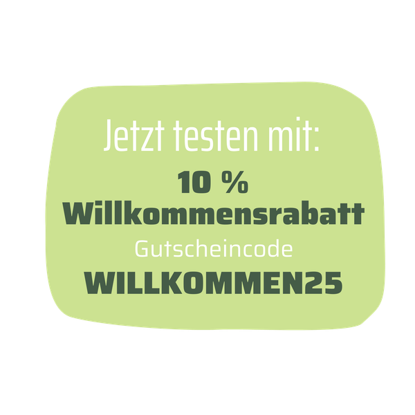 KI generiert: Das Bild zeigt ein Angebot für einen 10% Willkommensrabatt mit dem Gutscheincode "WILLKOMMEN25". Es ist in einem grünen, abgerundeten Rechteck gestaltet.