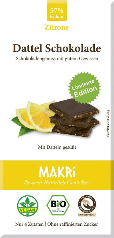 Produktfoto zu Dattel Schokolade Zitrone 57%