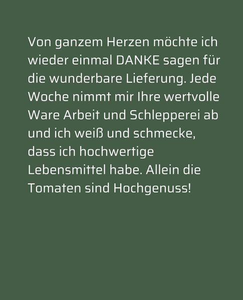 KI generiert: Text auf grünem Hintergrund: Dank für hochwertige Lieferung, besonders die Tomaten.